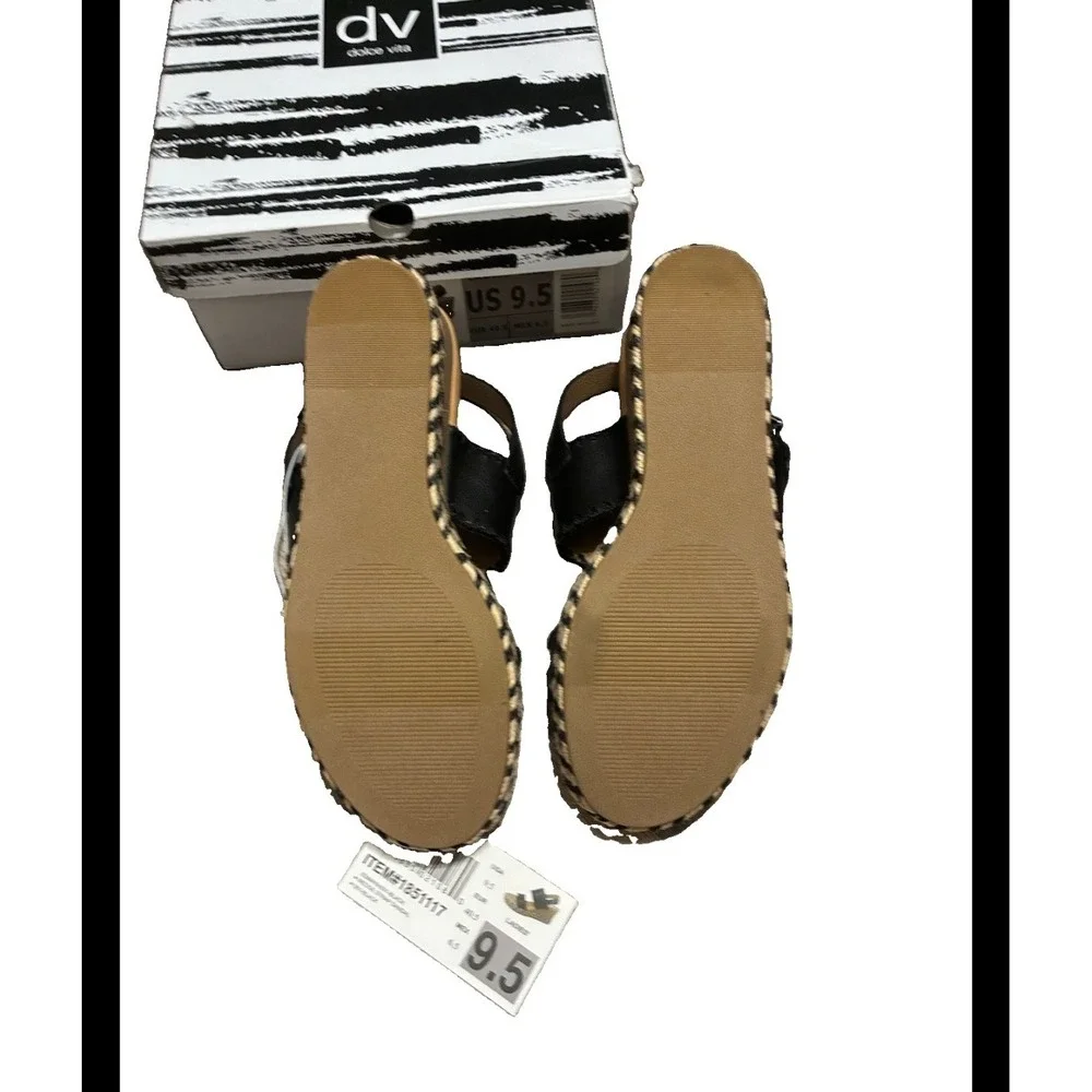 DV Dolce Vita Black Whipstitch Wedge Sandals Espadrille Platform 9.5 NEW